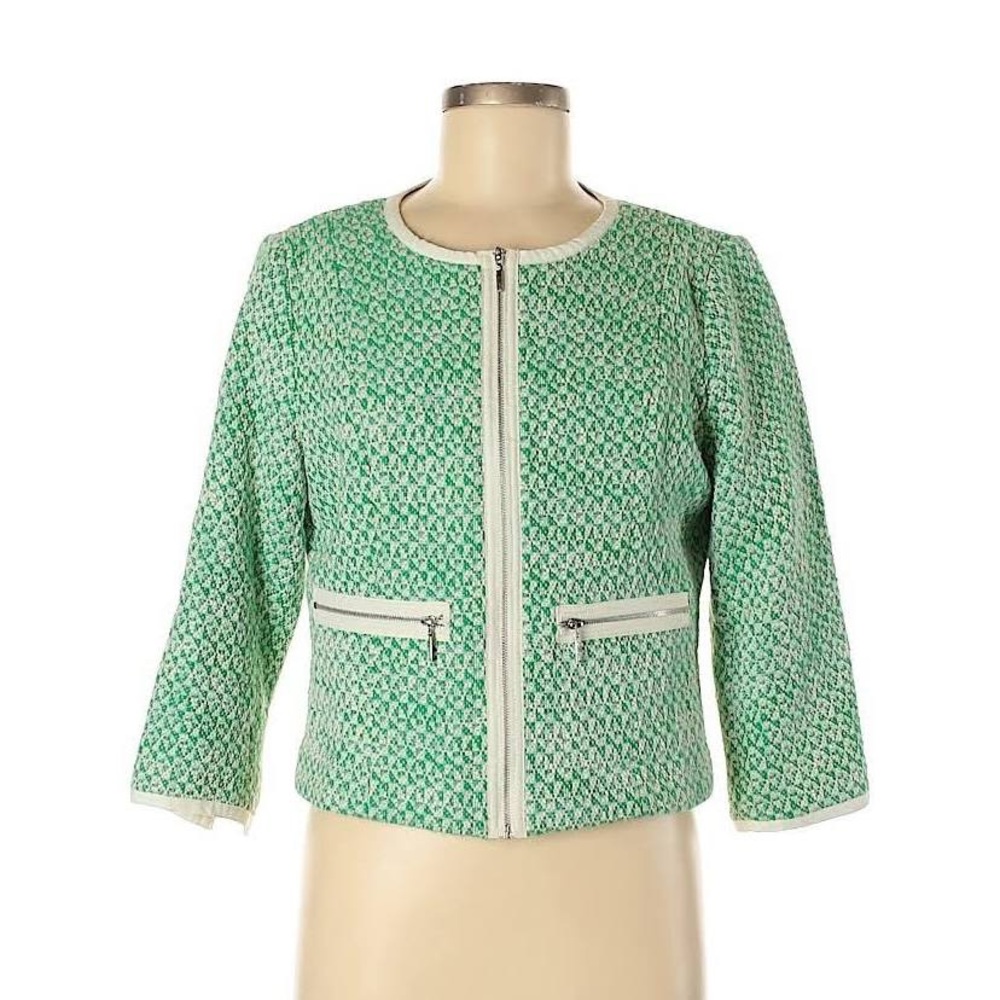 CABI Green Blazer Tweed Work Business Jacket, zip up blazer